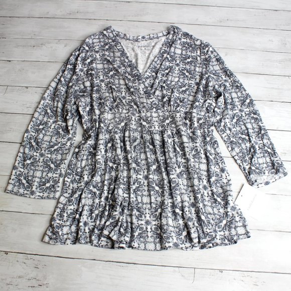 Croft & Barrow Womens Wrap Blouse Size L Floral 3/4 Sleeves - Picture 3 of 6